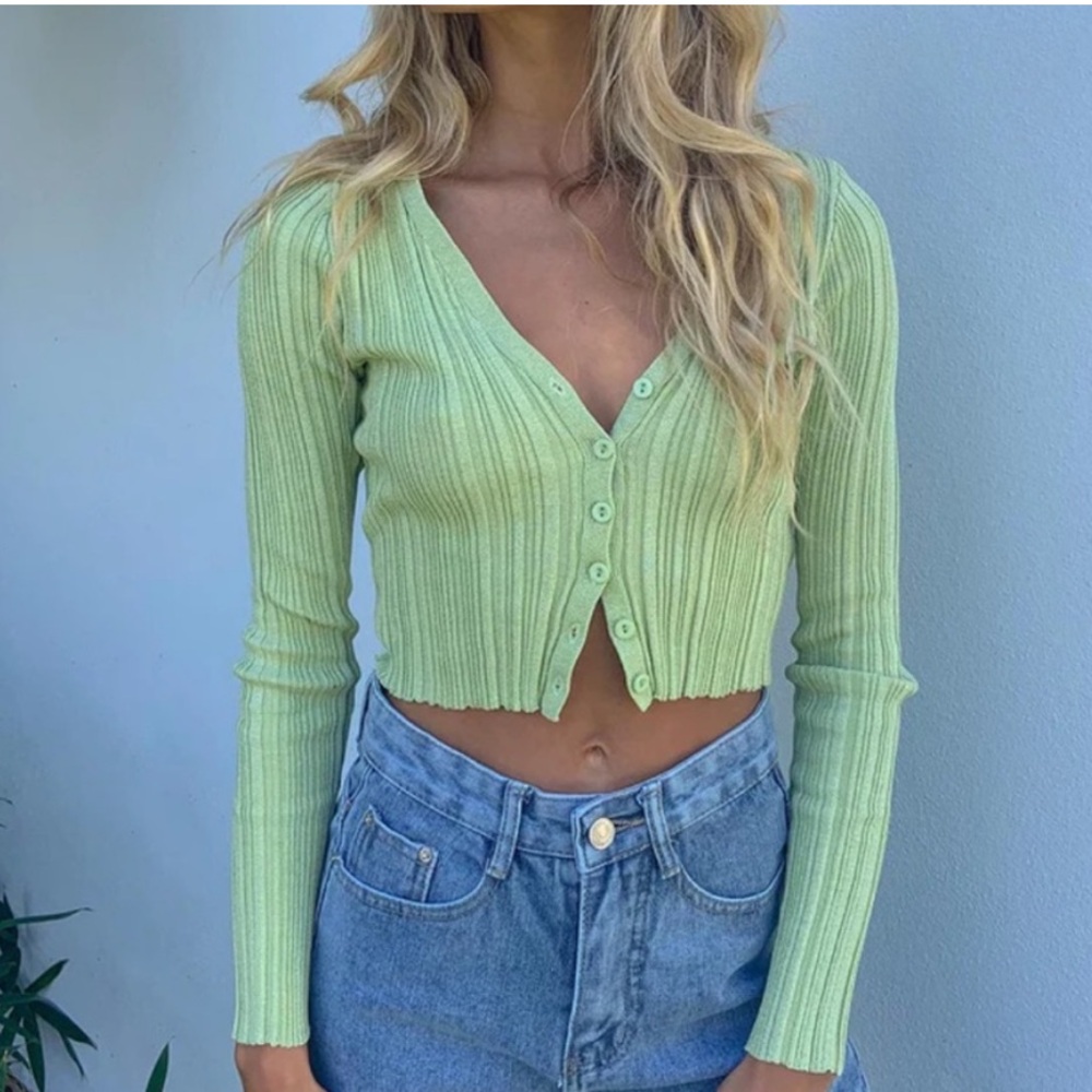 Princess Polly Mariah Cropped Cardigan Green